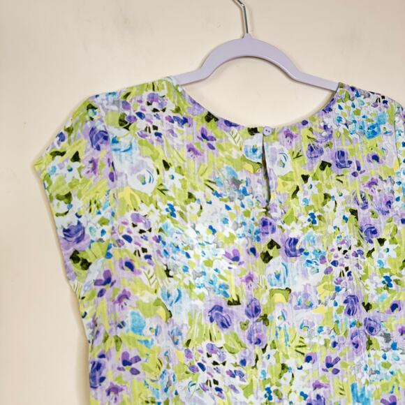 41 Hawthorn Floral Cap Sleeve Top XL NWT Multicolor Round Neck Pleated Blouse - Picture 6 of 8